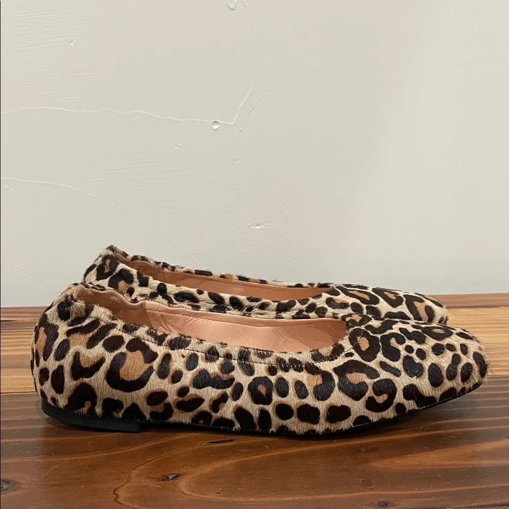 J. Crew Anya Scrunchie Ballet Flats in Calf Hair Size 6 Leopard Print